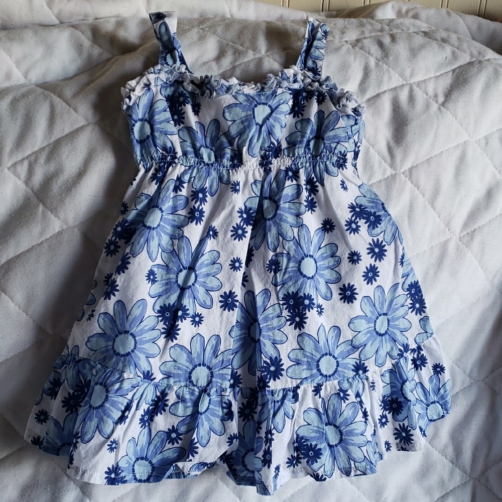 Koala Kids White and Blue Ruched Buttoned Sundress